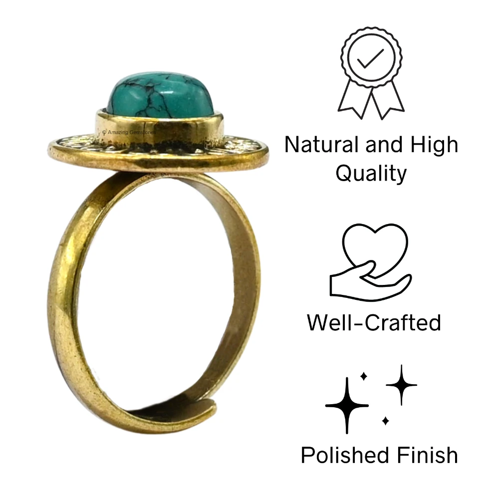 Turquoise Crystal Bead Ring (Gold)