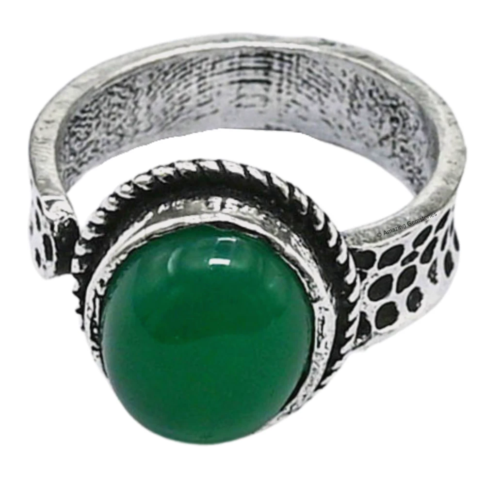 Green Onyx Crystal Ring (Silver)