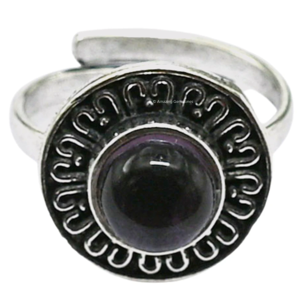 Amethyst Crystal Bead Ring (Silver)