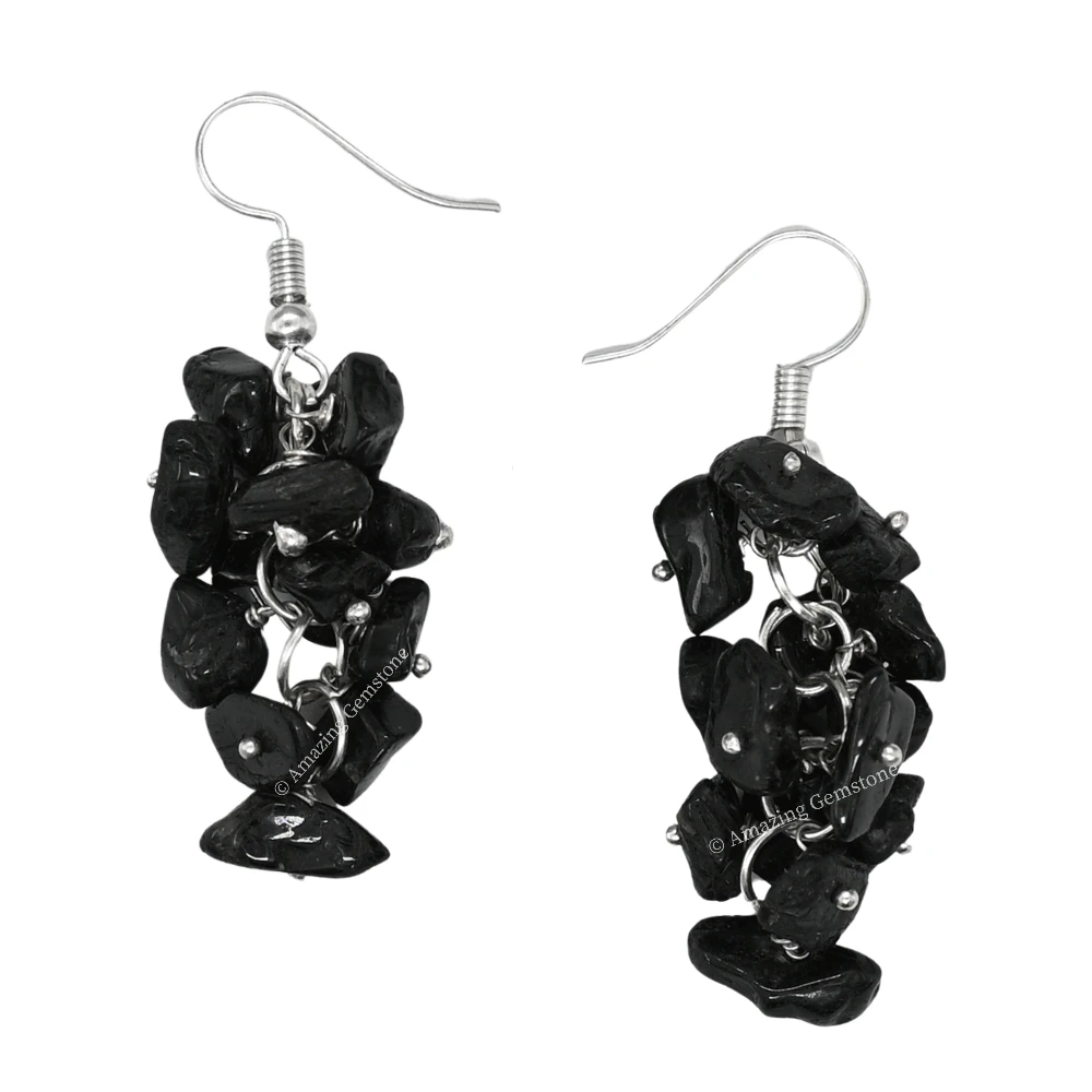 Black Tourmaline Crystal Earrings (Silver)