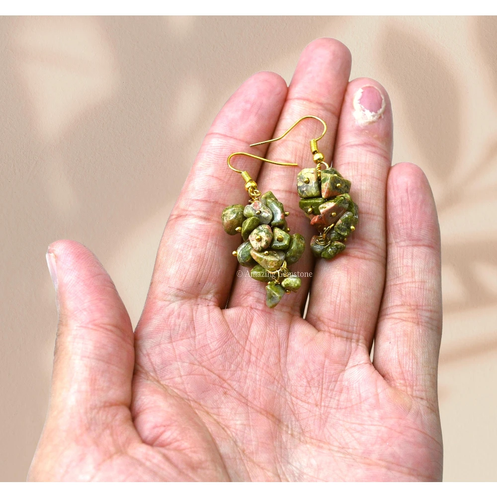 Unakite Crystal Earrings (Gold)