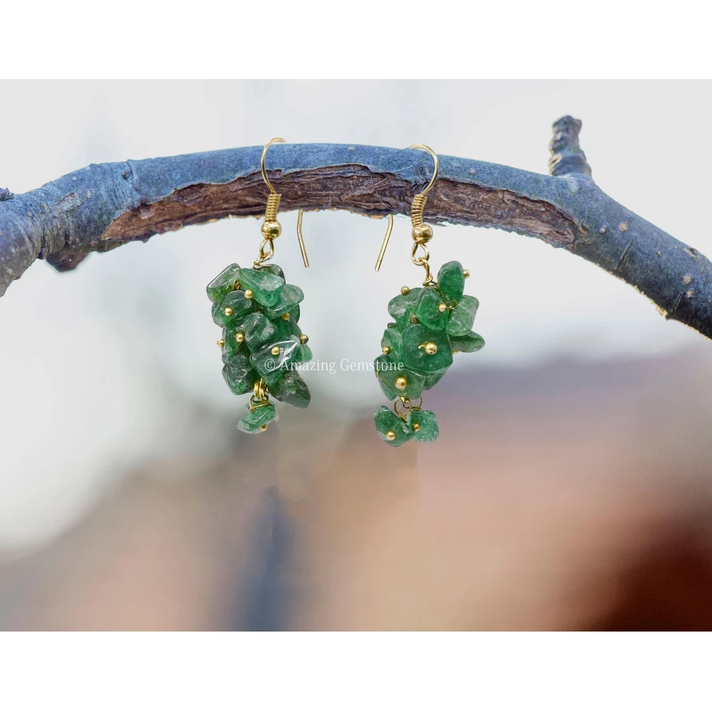 Green Aventurine Crystal Earrings (Gold)