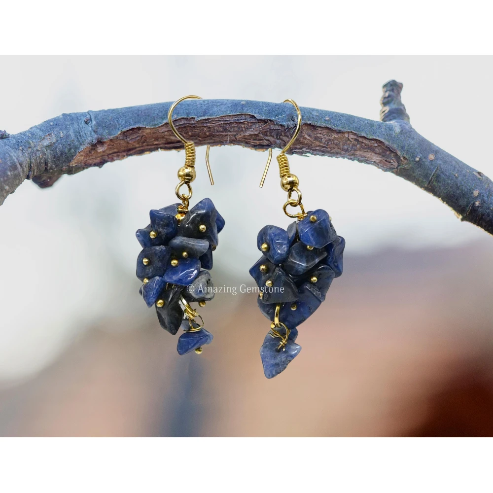 Lapis Lazuli Crystal Earrings (Gold)