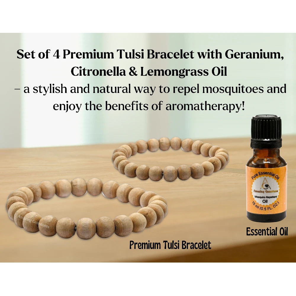 Premium Tulsi Mosquito Repellent Bracelet Set with Essential Oil (Pack of 4)