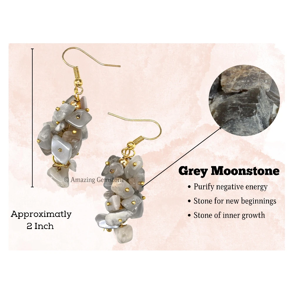 Grey Moonstone Crystal Earrings (Gold)
