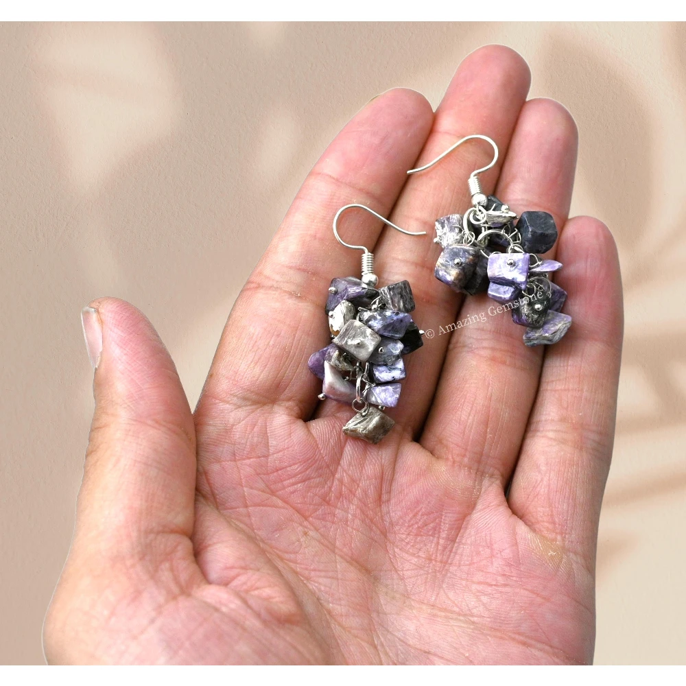 Charoite Crystal Earrings (Silver)