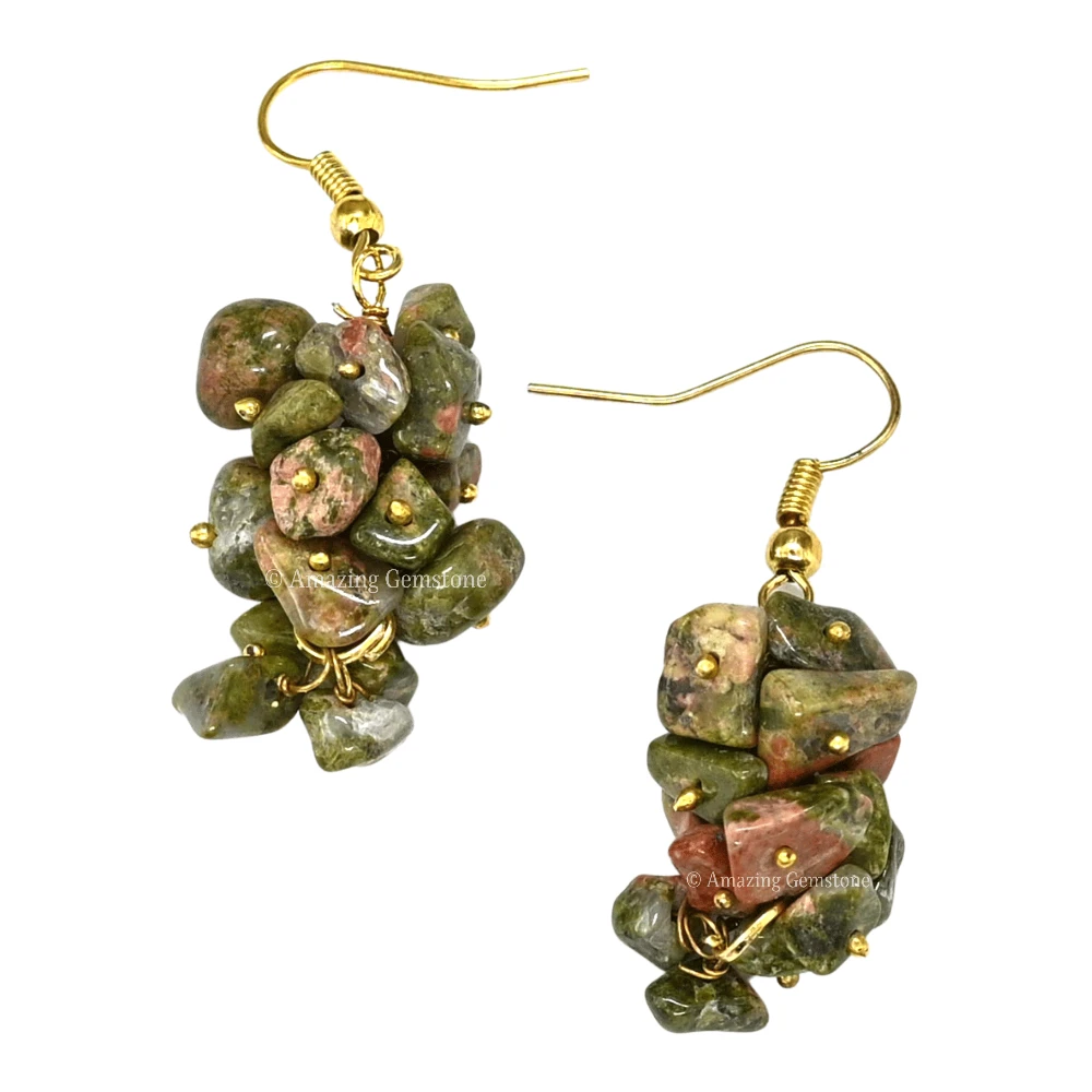 Unakite Crystal Earrings (Gold)