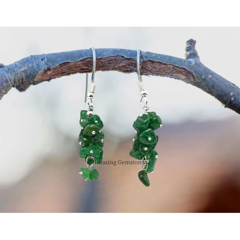 Green Aventurine Crystal Earrings (Silver)