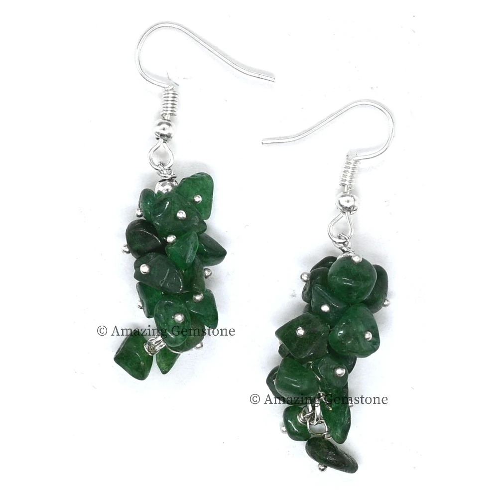 Green Aventurine Crystal Earrings (Silver)