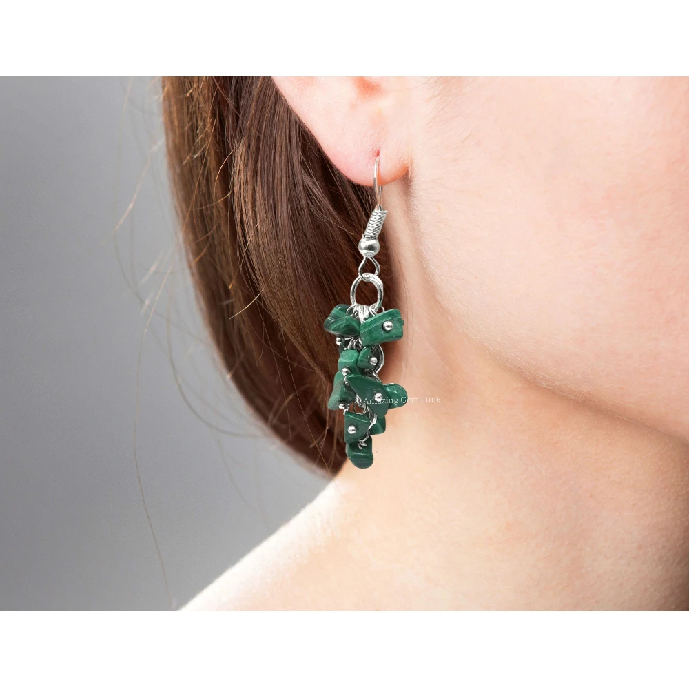 Malachite Crystal Earrings (Silver)