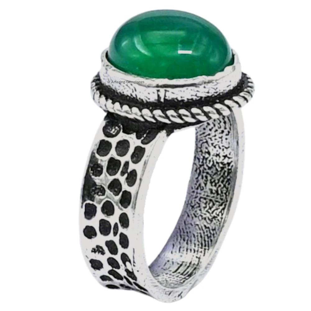Green Onyx Crystal Ring (Silver)