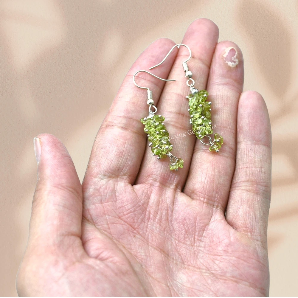 Peridot Crystal Earrings (Silver)