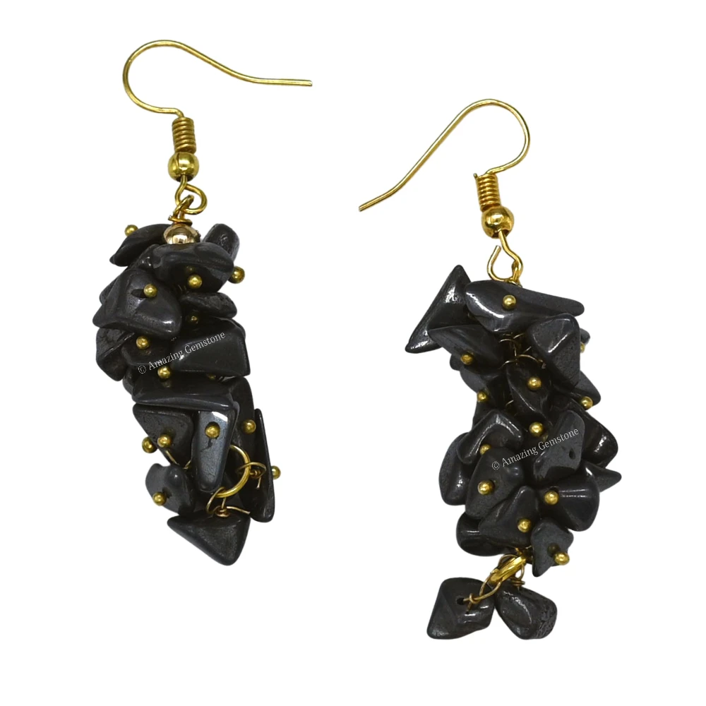 Hematite Crystal Earrings (Gold)