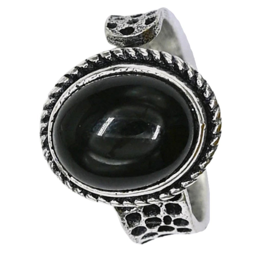Black Onyx Crystal Ring (Silver)
