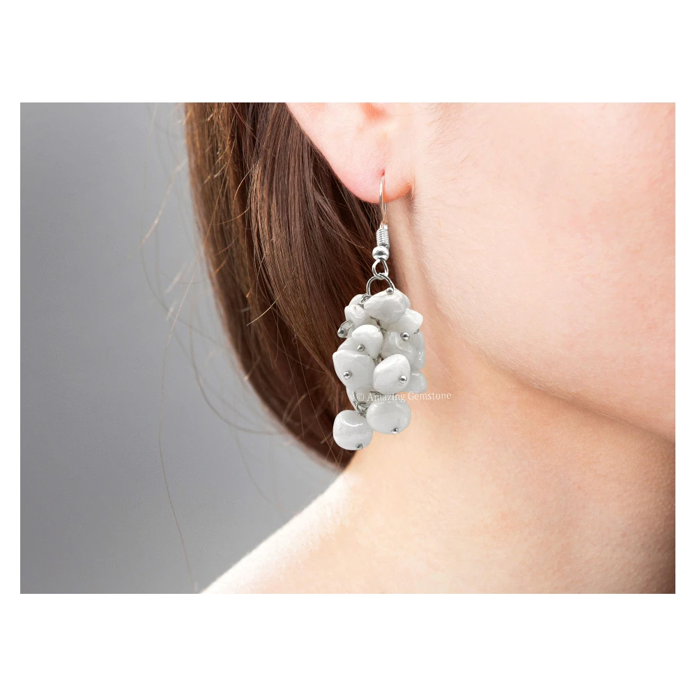 Snow Quartz Crystal Earrings (Silver)