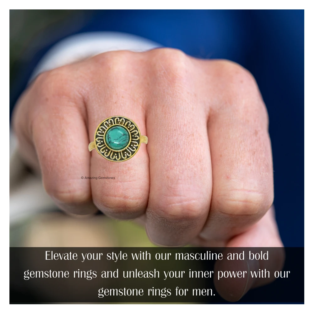 Turquoise Crystal Bead Ring (Gold)