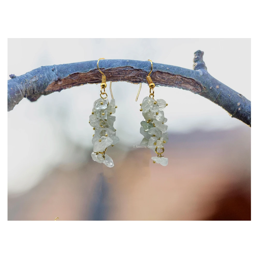 Aquamarine Crystal Earrings (Gold)