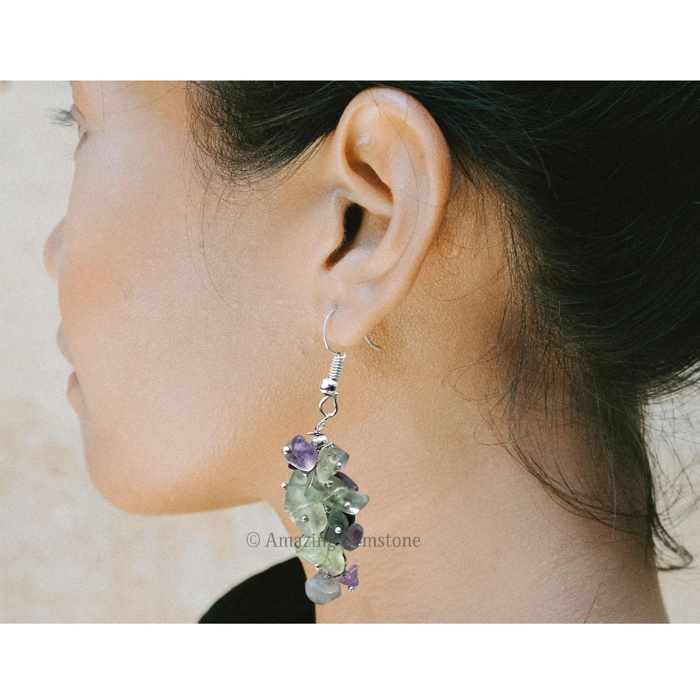 Multi Fluorite Crystal Earrings (Silver)