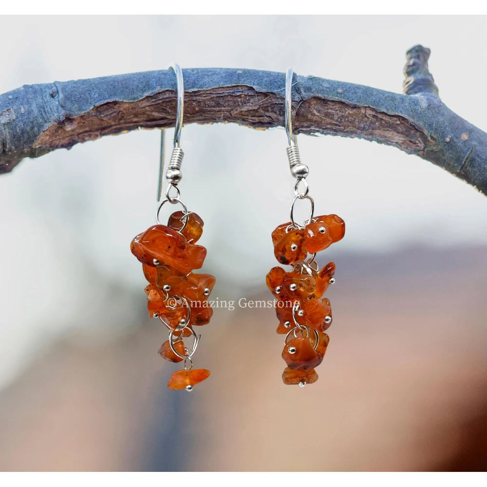 Carnelian Crystal Earrings (Silver)