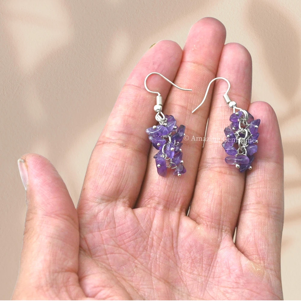 Amethyst Crystal Earrings (Silver)
