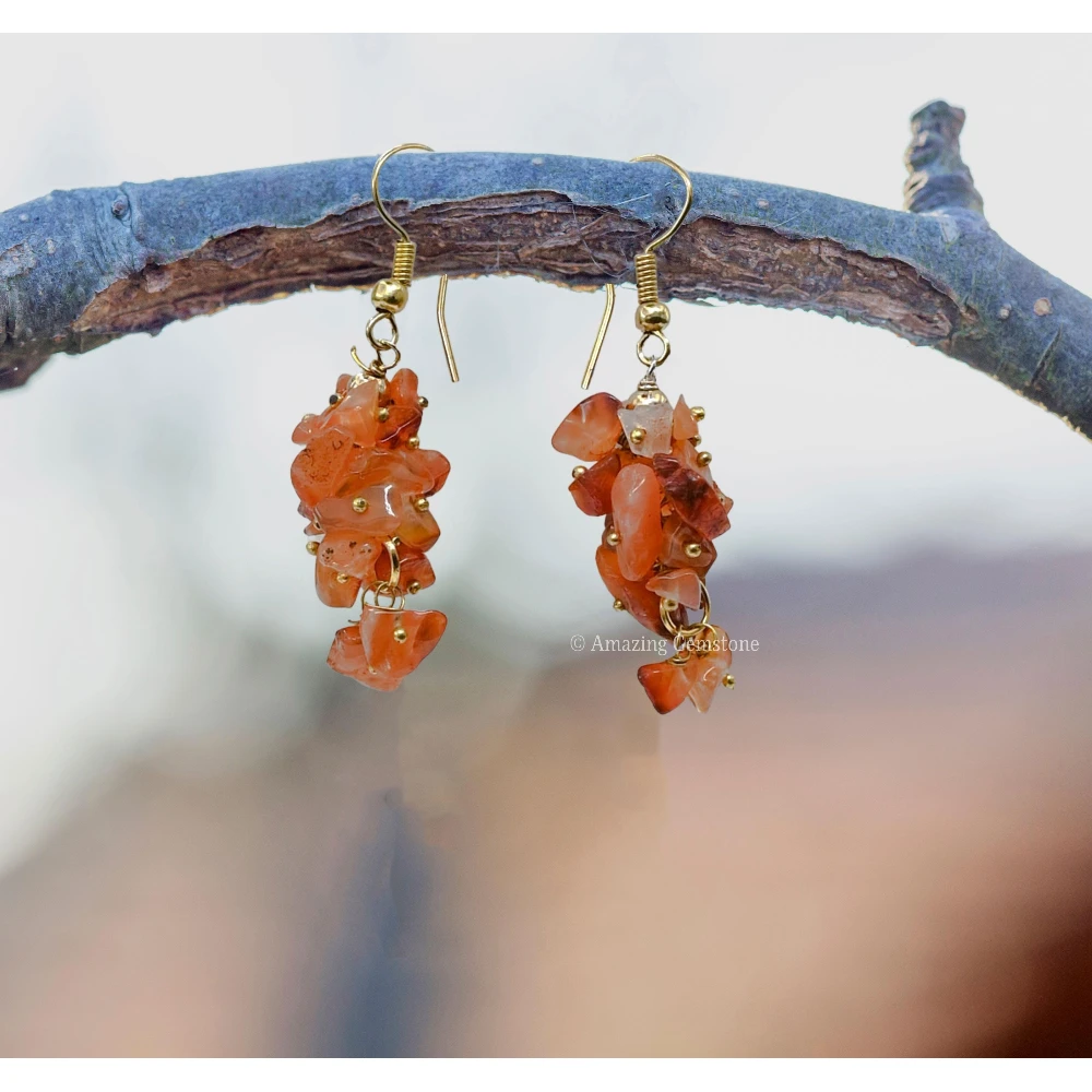 Carnelian Crystal Earrings (Gold)