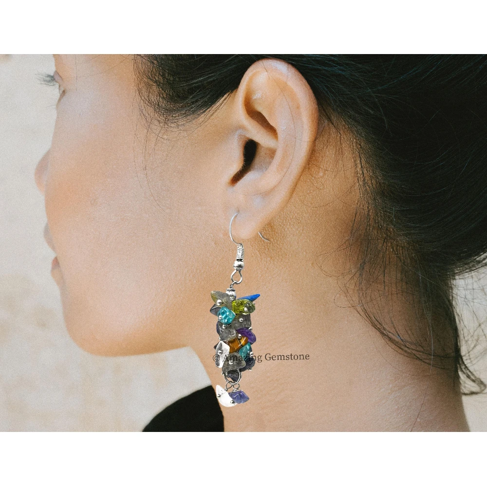 Mix Chakra Crystal Earrings (Silver)