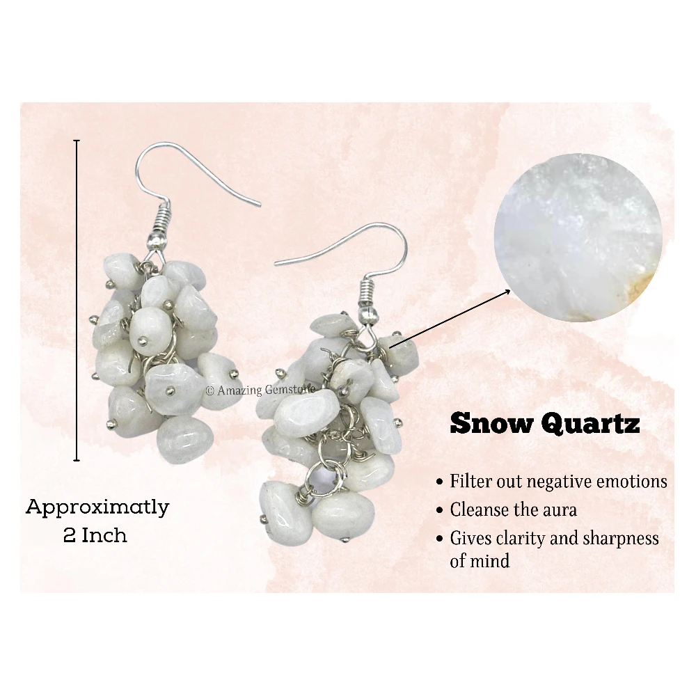 Snow Quartz Crystal Earrings (Silver)