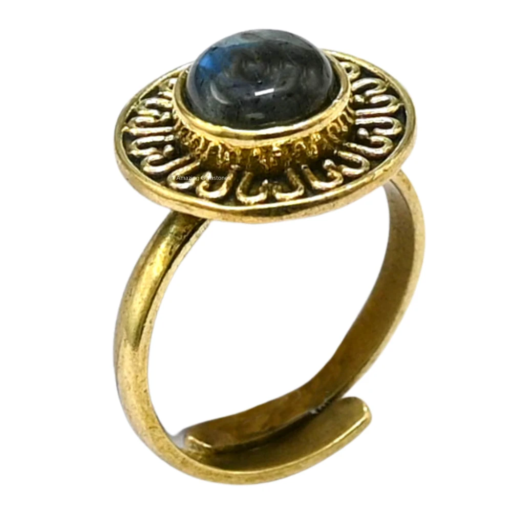Labradorite Crystal Bead Ring (Gold)