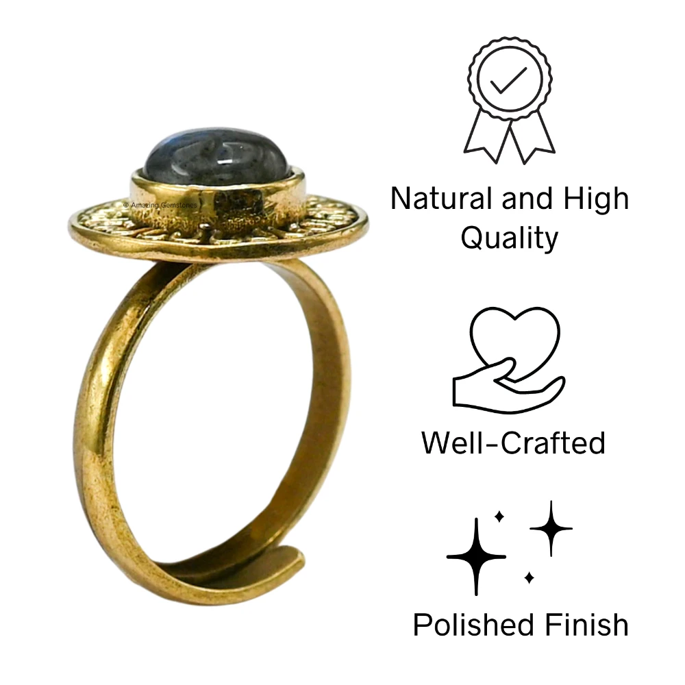 Labradorite Crystal Bead Ring (Gold)