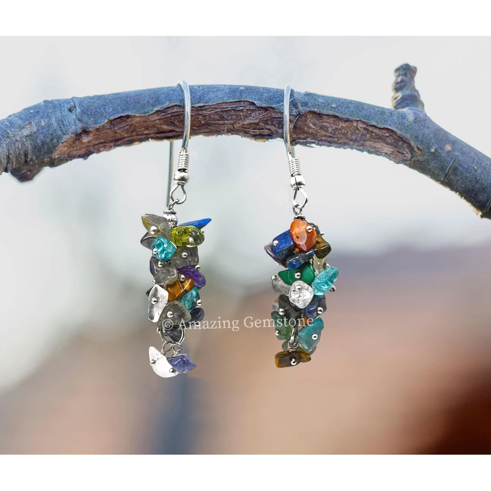 Mix Chakra Crystal Earrings (Silver)