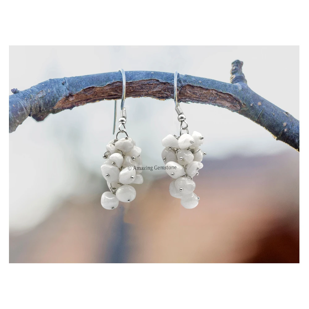 Snow Quartz Crystal Earrings (Silver)