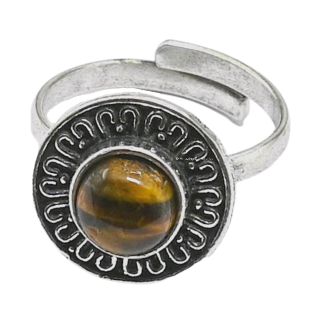 Tiger Eye Crystal Bead Ring (Silver)