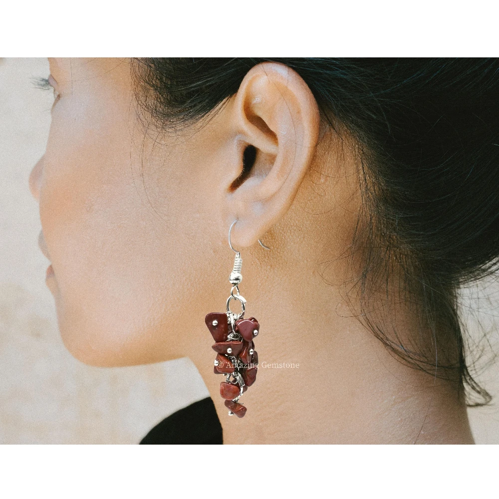 Red Jasper Crystal Earrings (Silver)