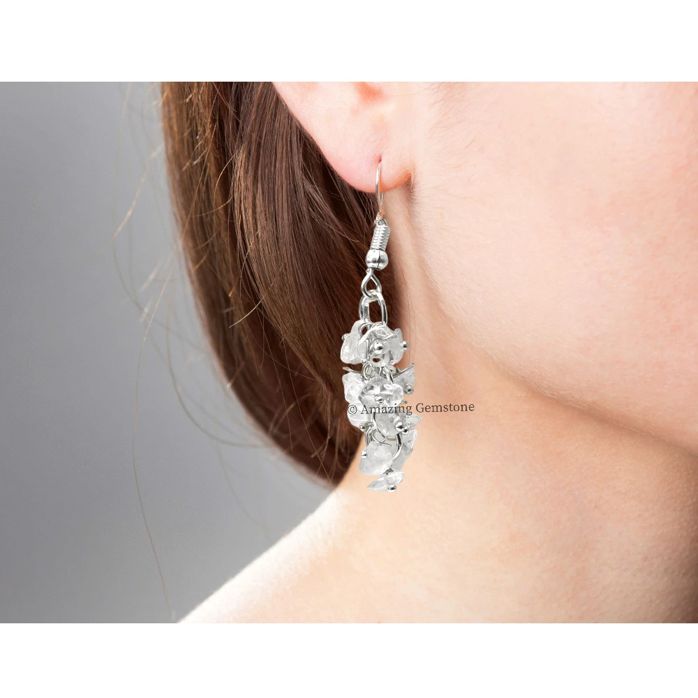 Clear Quartz Crystal Earrings (Silver)