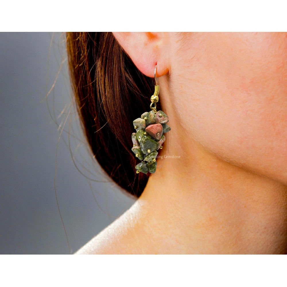 Unakite Crystal Earrings (Gold)