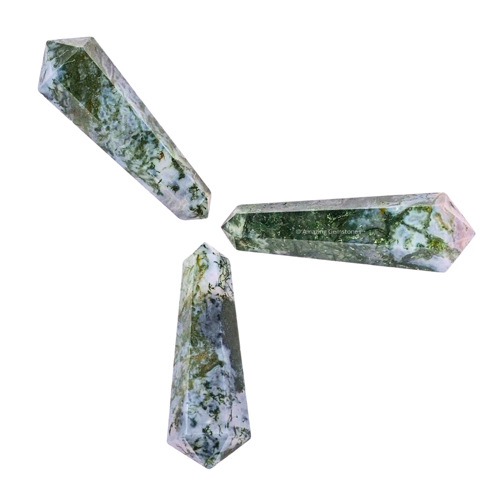 Moss Agate Pencil Points (Double Terminated) (Set of 10)
