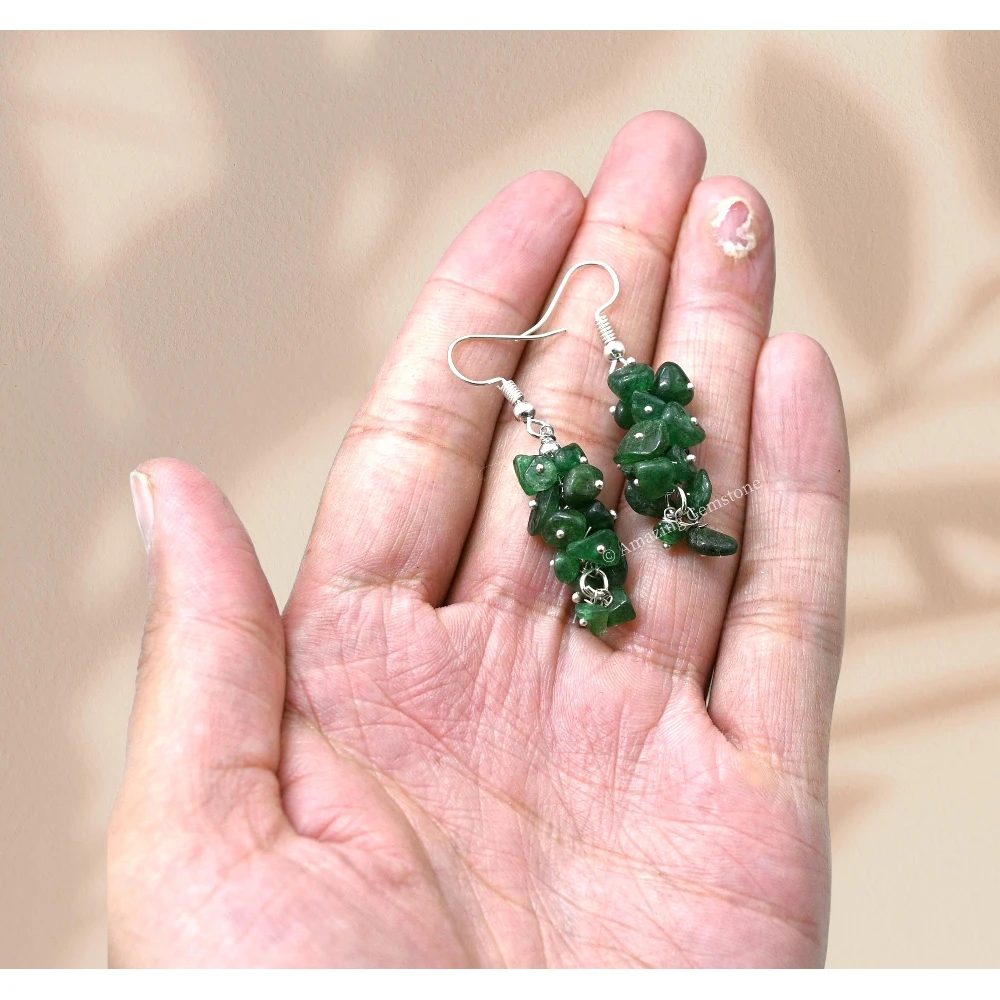 Green Aventurine Crystal Earrings (Silver)