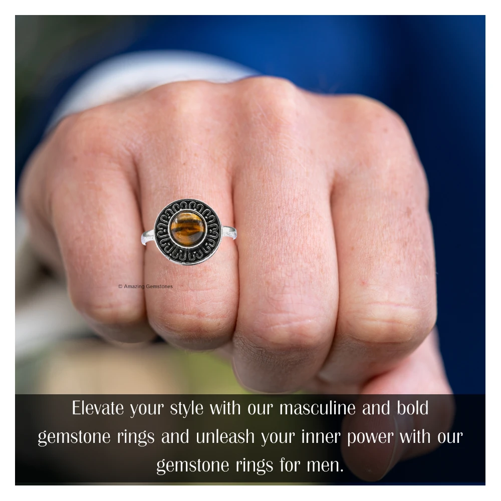 Tiger Eye Crystal Bead Ring (Silver)