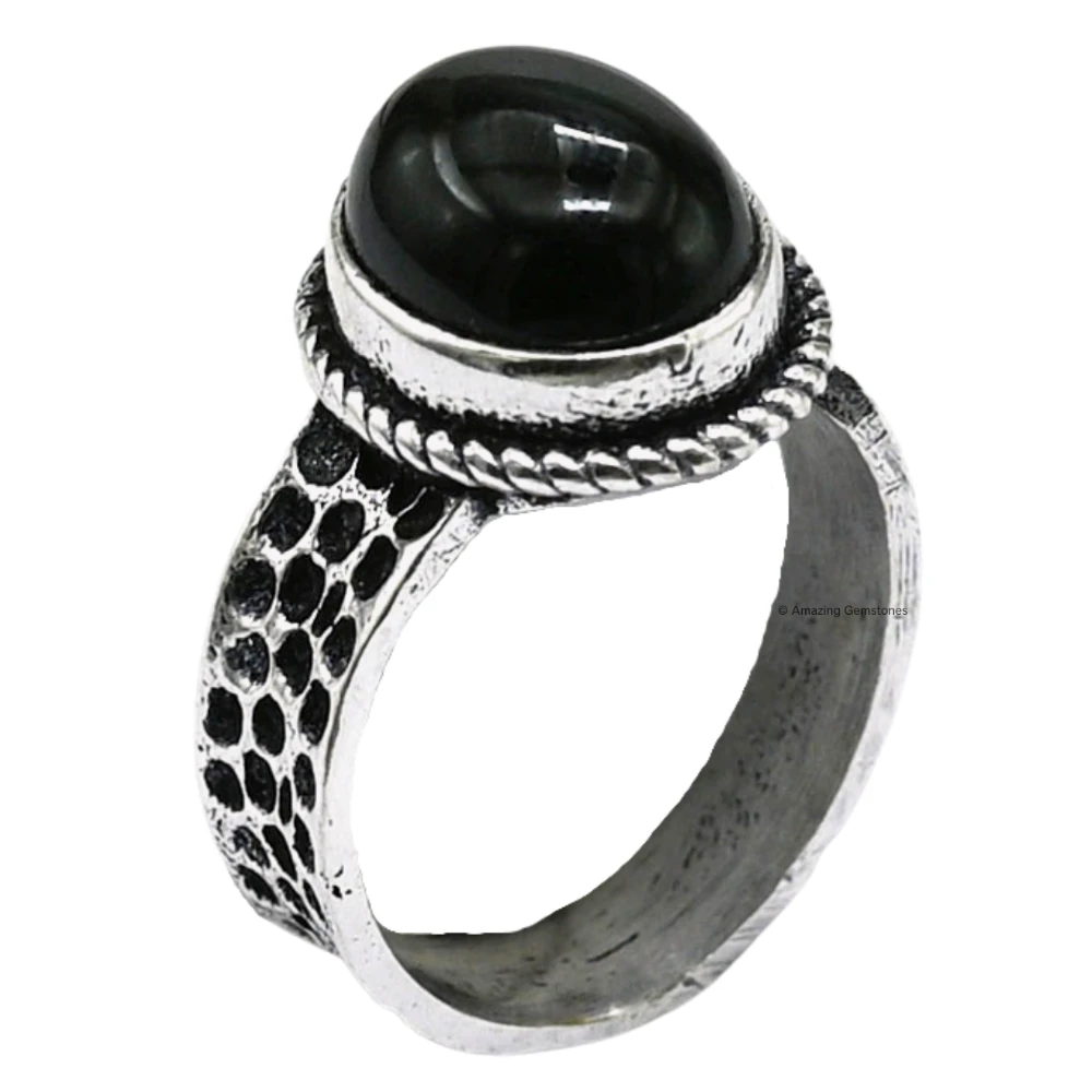 Black Onyx Crystal Ring (Silver)