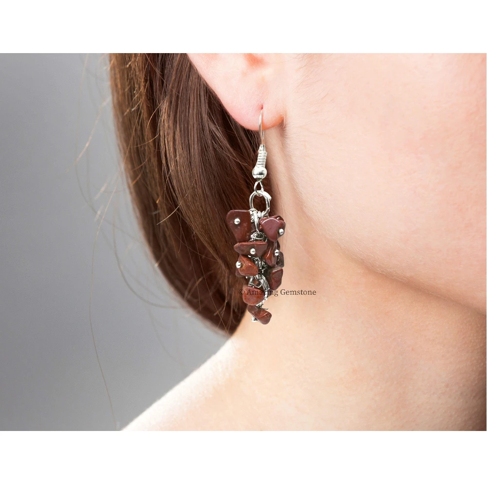 Red Jasper Crystal Earrings (Silver)