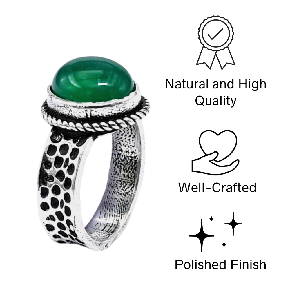 Green Onyx Crystal Ring (Silver)