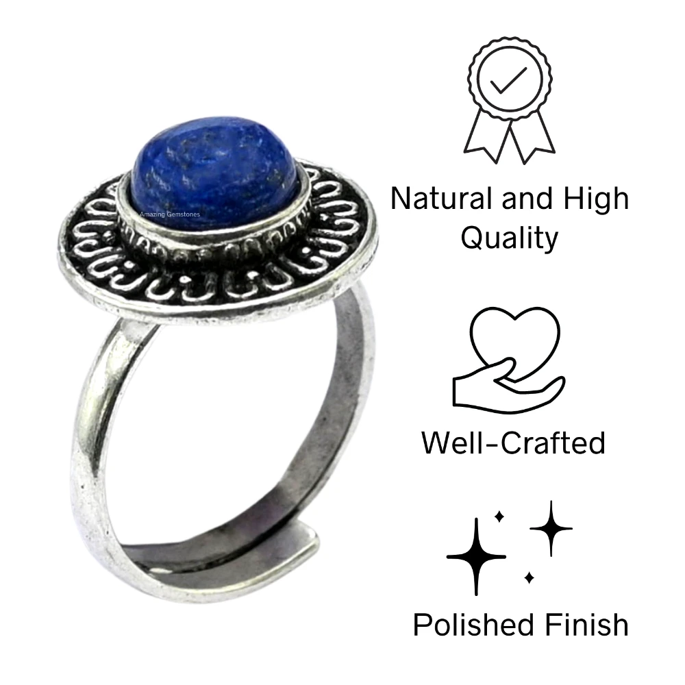 Lapis Lazuli Crystal Bead Ring (Silver)