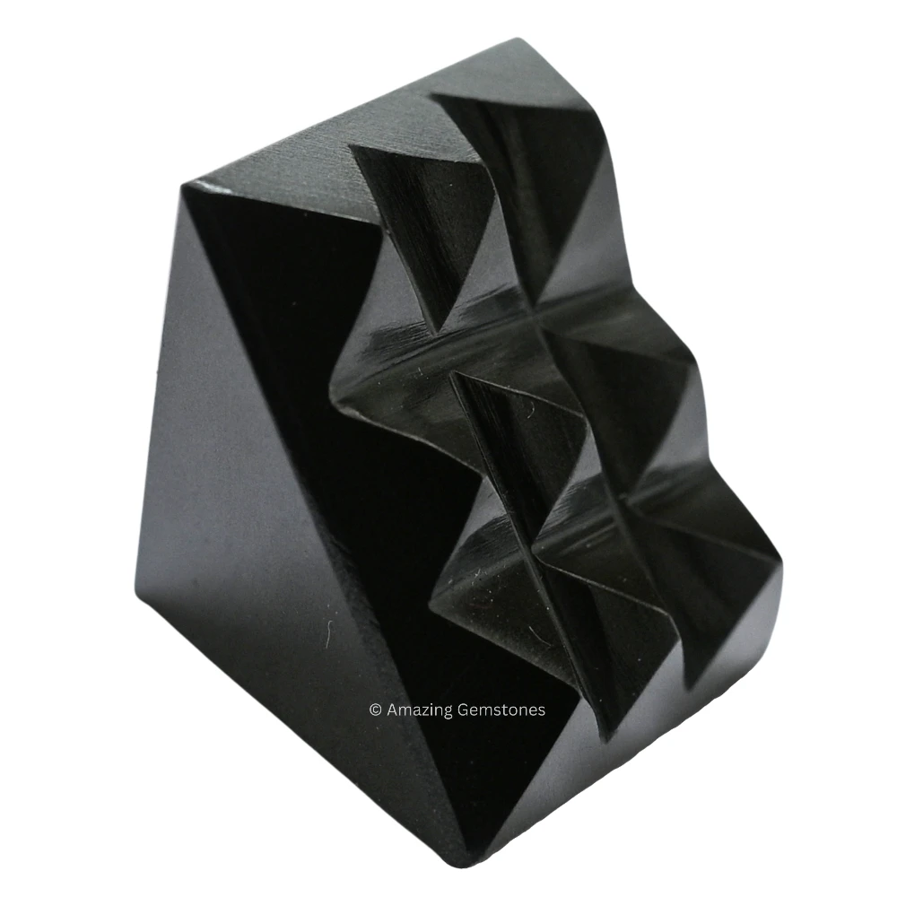 Black Agate Lemurian Pyramid - Under 9 Pyramid Plate