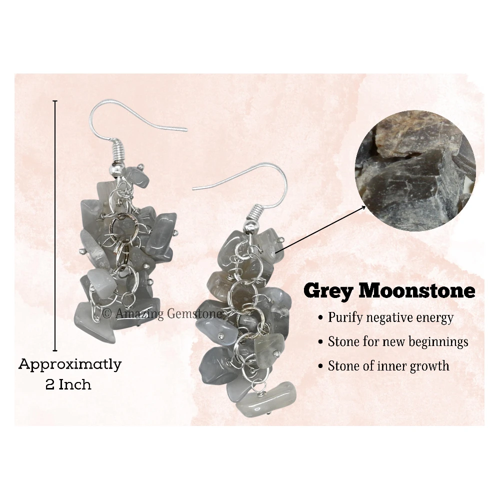 Grey Moonstone Crystal Earrings (Silver)