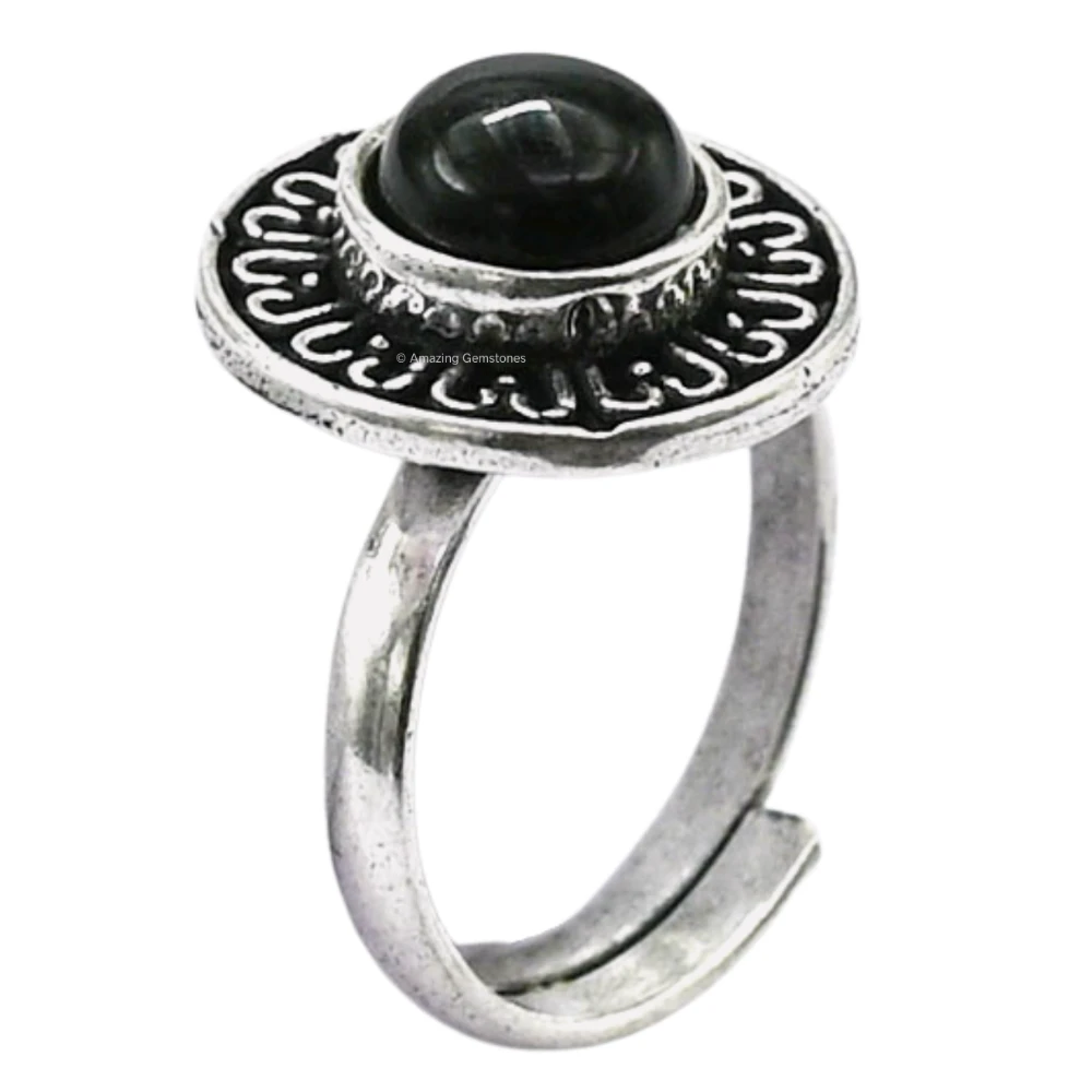 Black Onyx Crystal Bead Ring (Silver)