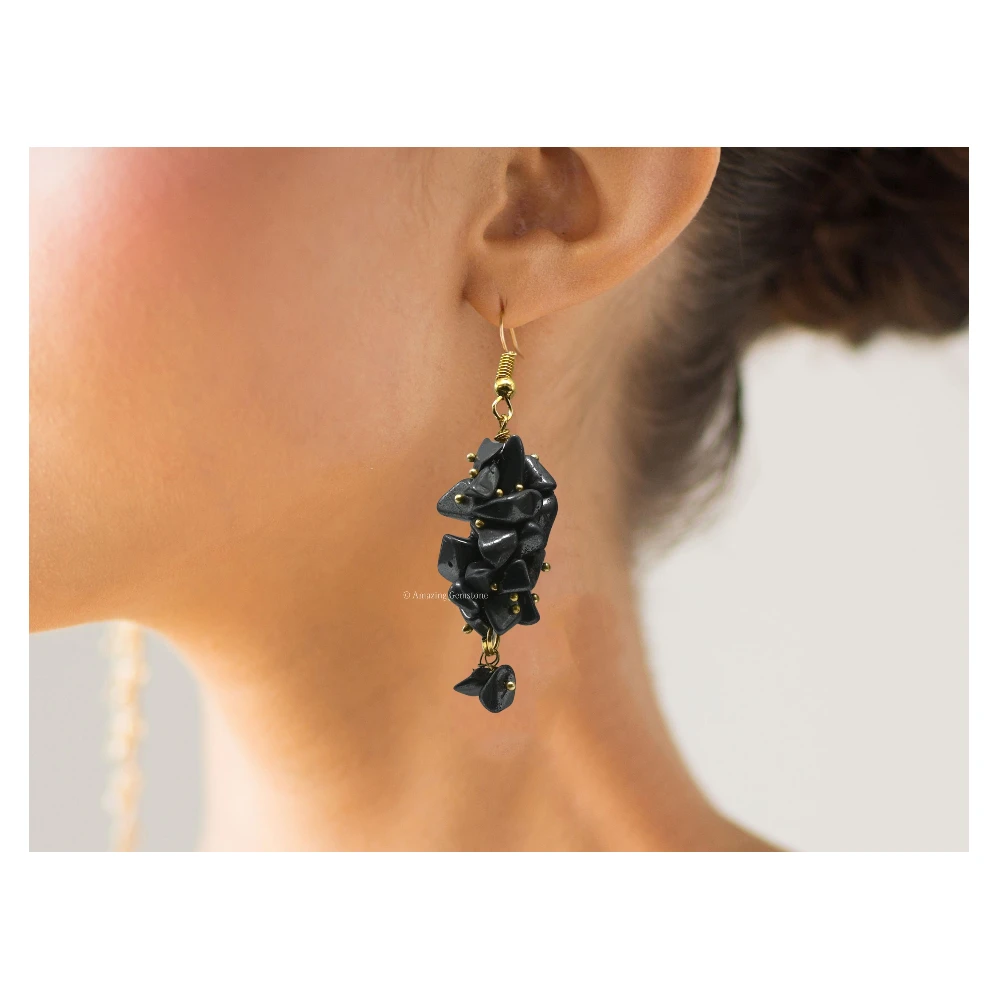 Hematite Crystal Earrings (Gold)