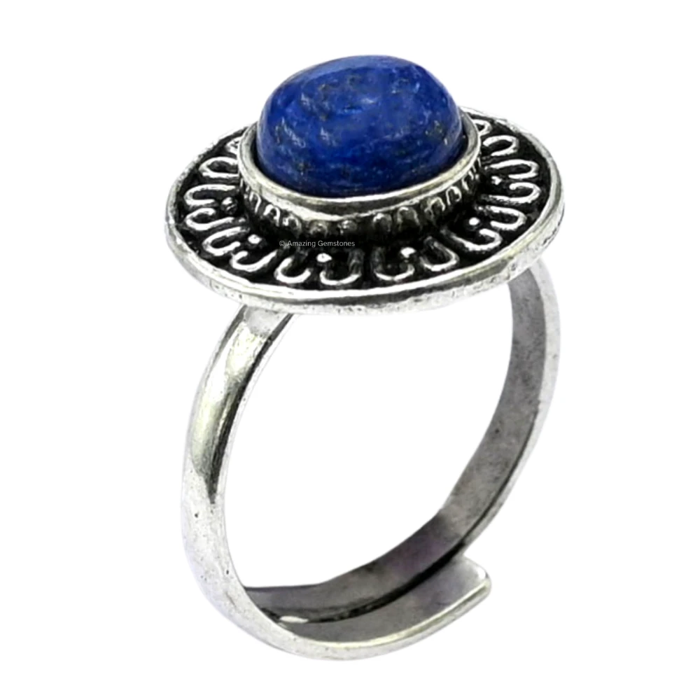 Lapis Lazuli Crystal Bead Ring (Silver)