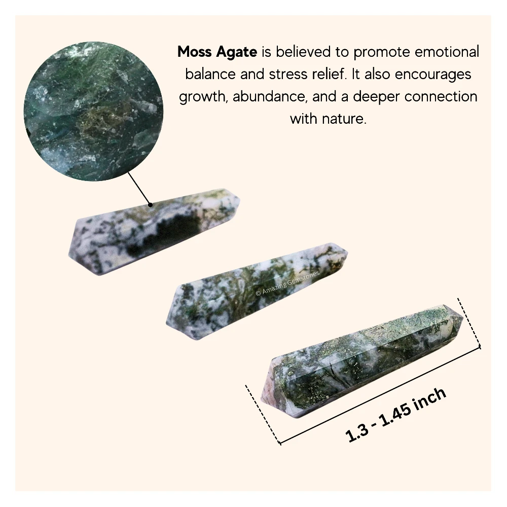 Moss Agate Pencil Points (Double Terminated) (Set of 10)