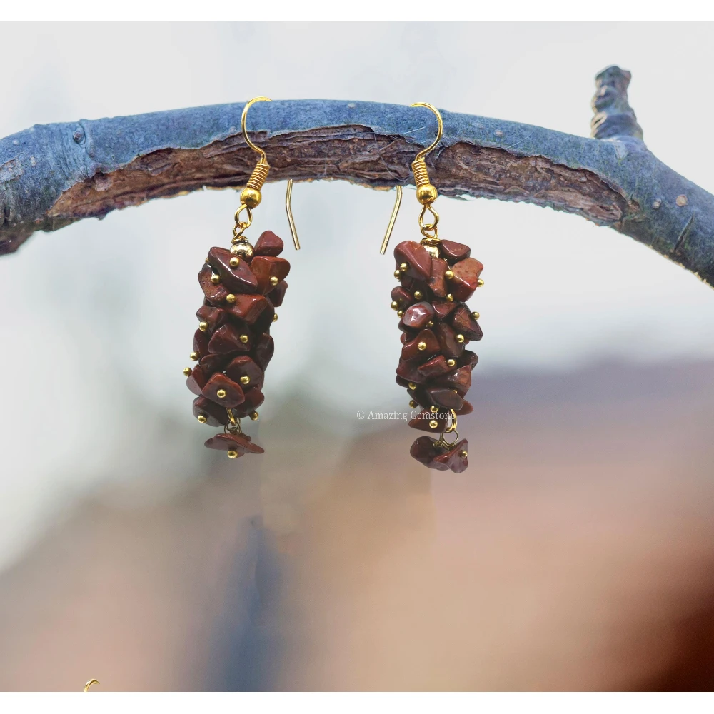 Red Jasper Crystal Earrings (Gold)