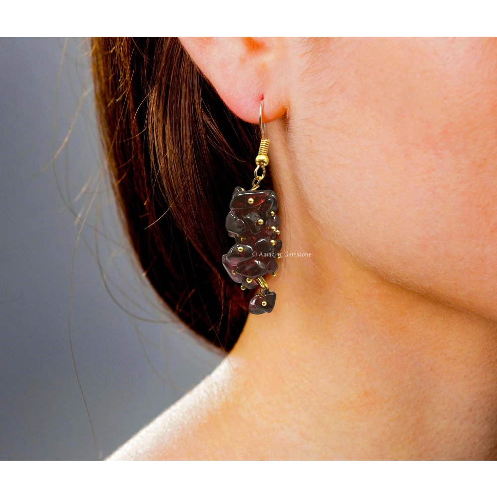 Garnet Crystal Earrings (Gold)